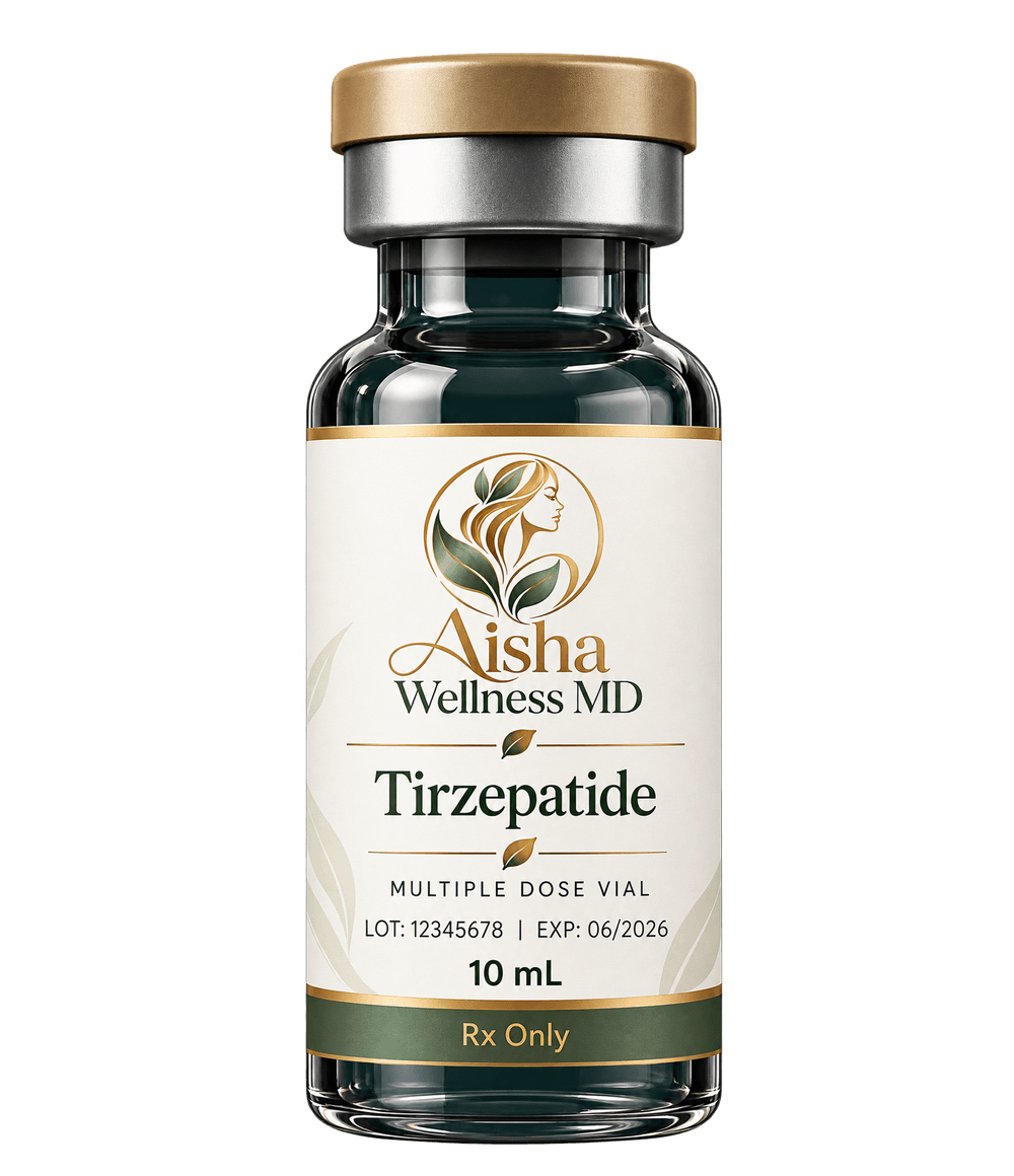 Aisha Wellness MD Tirzepatide protocol — clinical still life